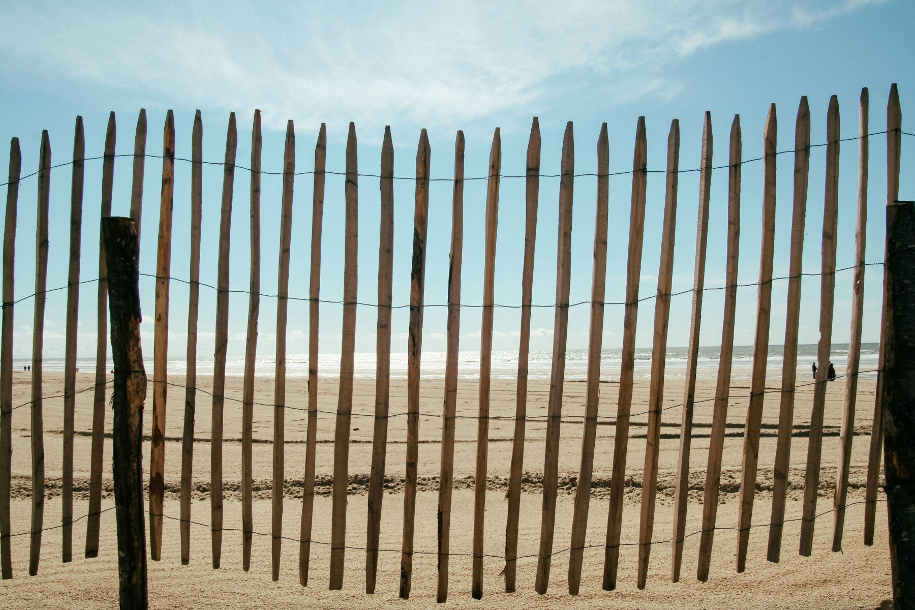 Ganivelles retenant les dunes au-dessus de la baie
